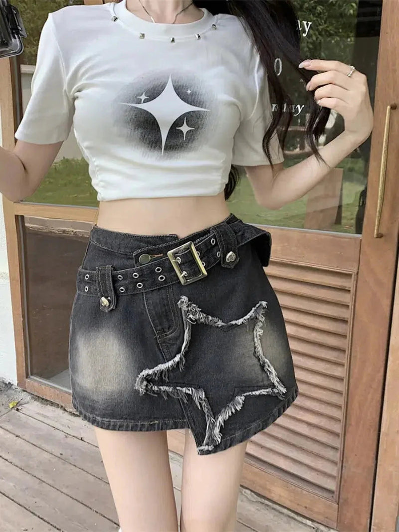 スカート clutch asymmetry Denim Skirt Y2K Archive Y2K-Star-Asymmetric-Denim-Mini
