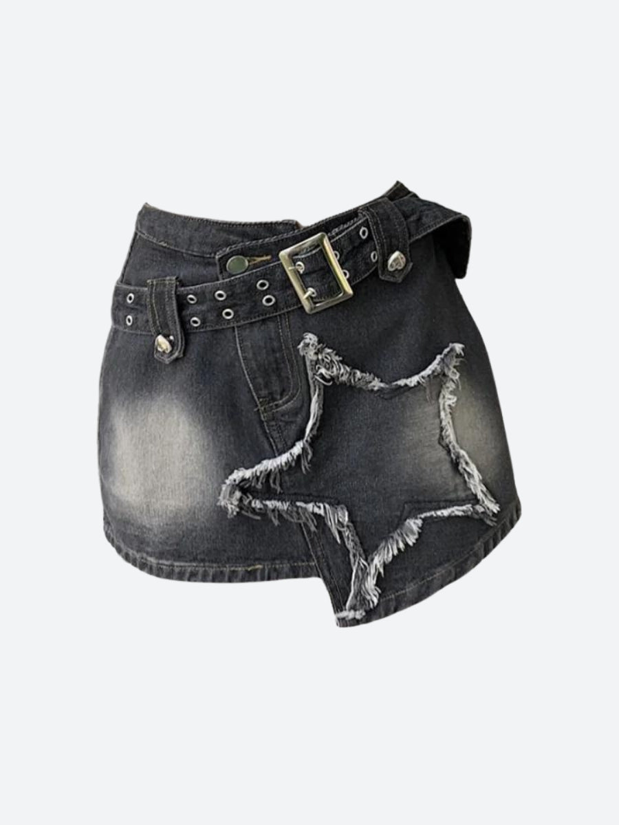 Y2K Star Asymmetric Denim Mini Skirt Mauv Studio MAUV STUDIO