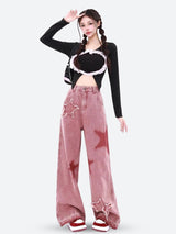 Y2K Star Denim Jeans-Pink-S-MAUV STUDIO