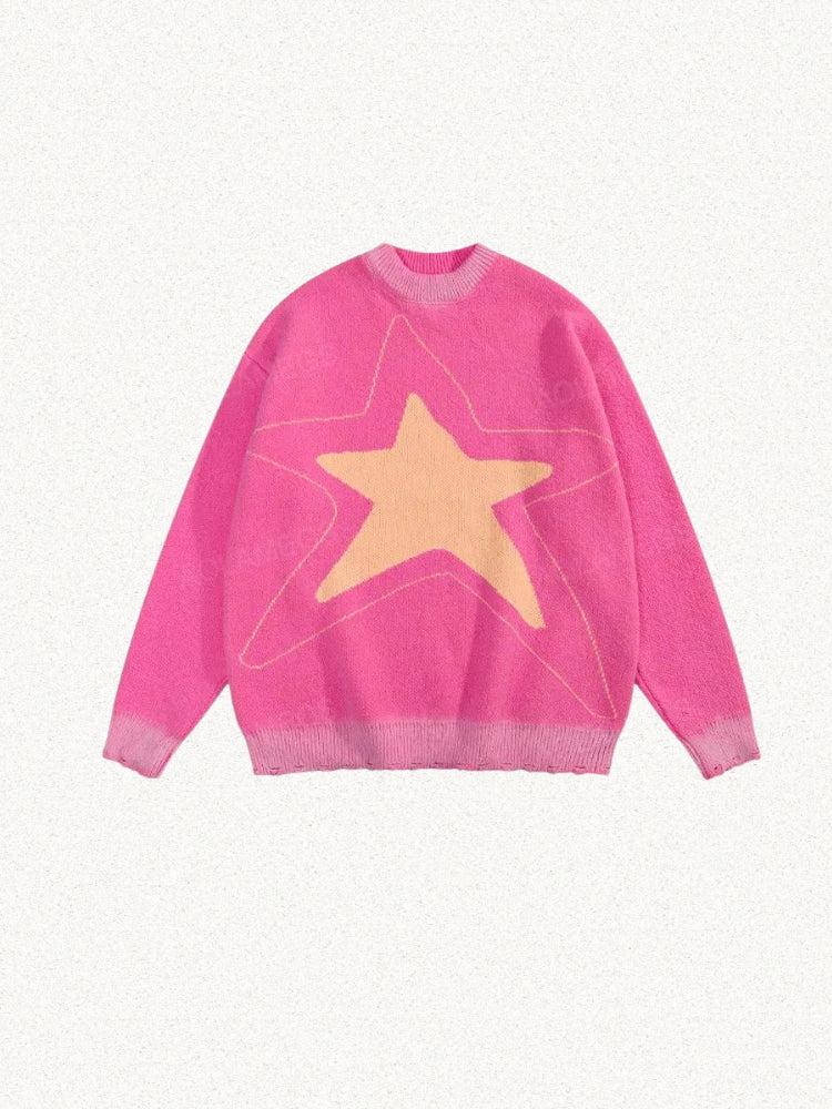Y2K Star Distressed Sweater-Mauv Studio