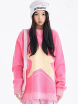 Y2K Star Distressed Sweater-Pink-M-Mauv Studio