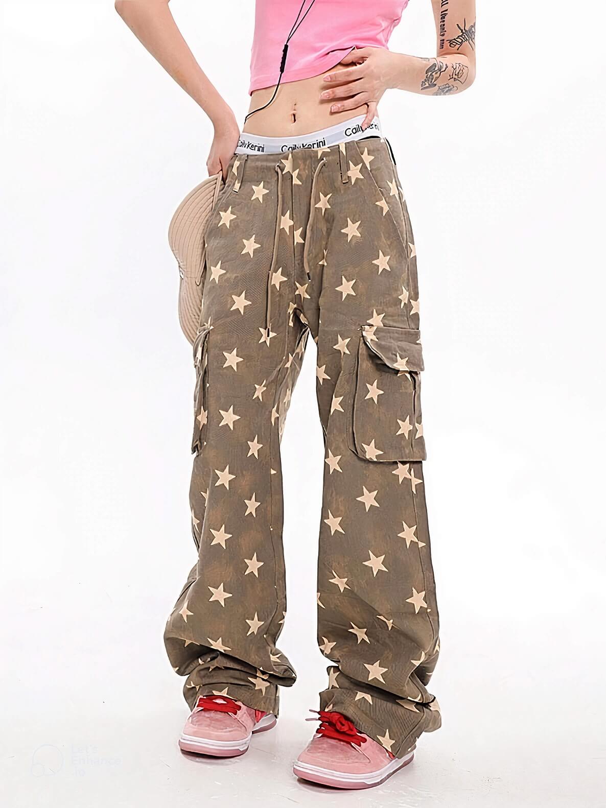 Y2K Star Low Rise Jeans-Dark Green-S-MAUV STUDIO