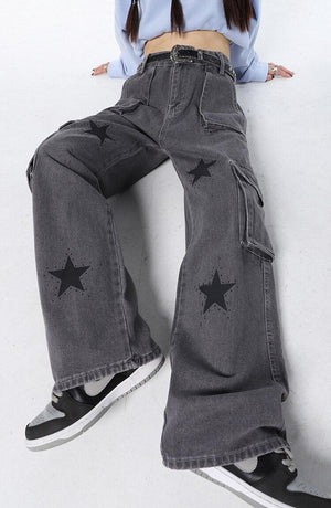 Y2K Star Printed Cargo Pants-Mauv Studio