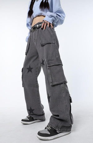 Y2K Star Printed Cargo Pants-Mauv Studio