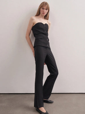 Y2K Strapless Button Up Top with tie detail, Y2K tube top styled with low rise bottoms
