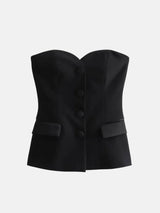 Y2K Strapless Button Up Top with tie detail, Y2K tube top styled with low rise bottoms