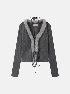 Y2K Striped Faux Fur Cardigan