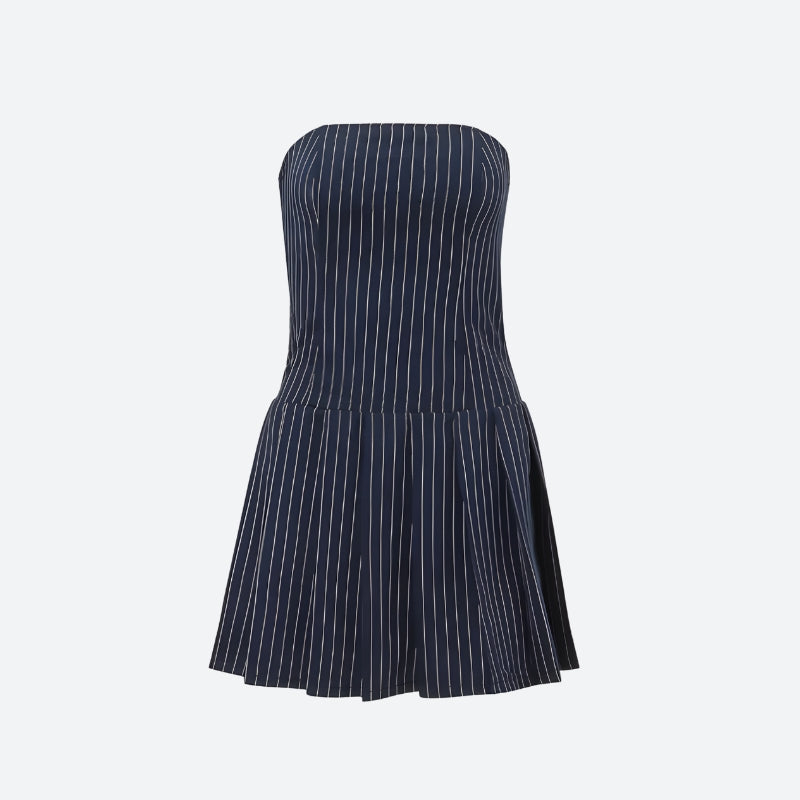 Y2K Striped Strapless Mini Dress view 3 | MAUVSTUDIO®