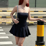 Y2K Striped Strapless Mini Dress view 6 | MAUVSTUDIO®
