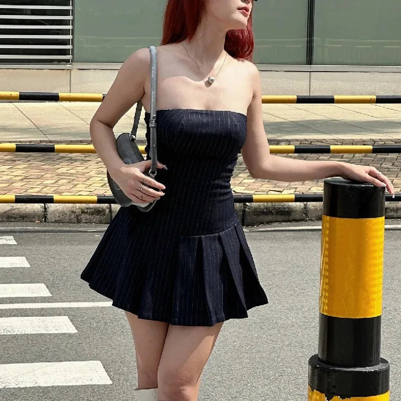 Y2K Striped Strapless Mini Dress view 6 | MAUVSTUDIO®