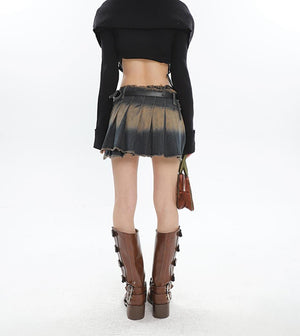 Y2K Tie At Side Distressed Mini Skirt-Mauv Studio