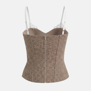 Y2K Tweed Corset Top with lace trim, Y2K corset styled with low rise bottoms