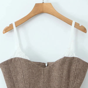 Y2K Tweed Corset Top with lace trim, Y2K corset styled with low rise bottoms