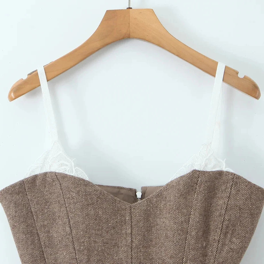 Y2K Tweed Corset Top with lace trim, Y2K corset styled with low rise bottoms