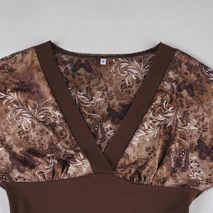 Y2K Vintage Deep V Top with floral print, Y2K long sleeve top styled with low rise bottoms