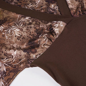 Y2K Vintage Deep V Top with floral print, Y2K long sleeve top styled with low rise bottoms