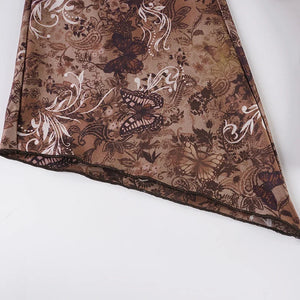Y2K Vintage Deep V Top with floral print, Y2K long sleeve top styled with low rise bottoms