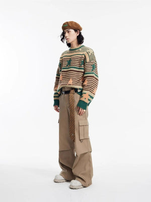 Y2K Vintage Stars Striped Knitted Sweater-Mauv Studio