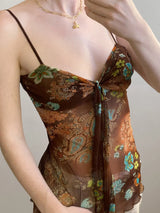 Y2K Vintage Tie Mesh Top with sheer mesh, Y2K tube top styled with low rise bottoms