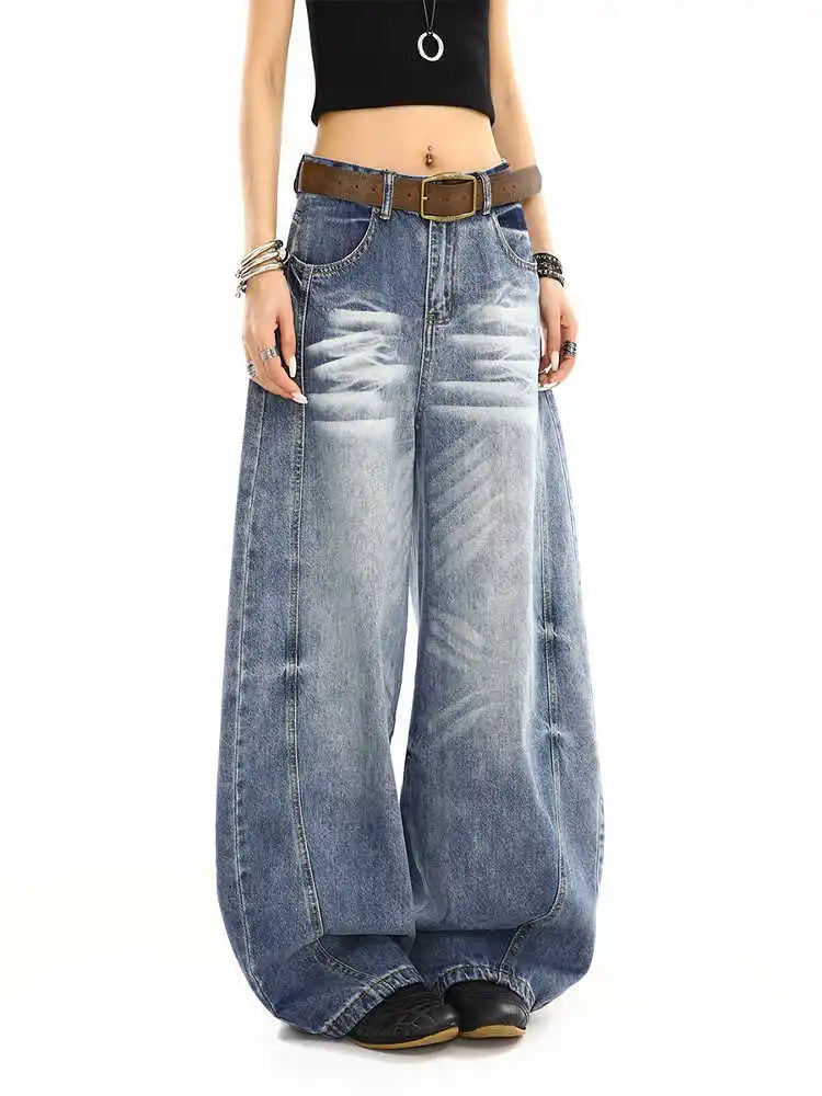 Y2K Washed Curved Baggy Boyfriend Fit Jeans