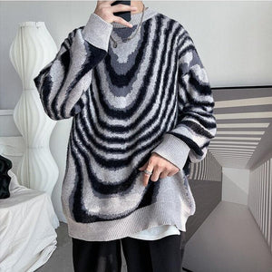 Y2K Wavy Striped Knitted Sweater-Black-M-Mauv Studio