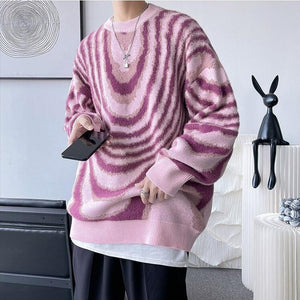 Y2K Wavy Striped Knitted Sweater-Mauv Studio