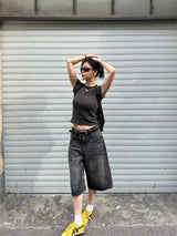 Y2K Womens Black Essentials Denim Jorts