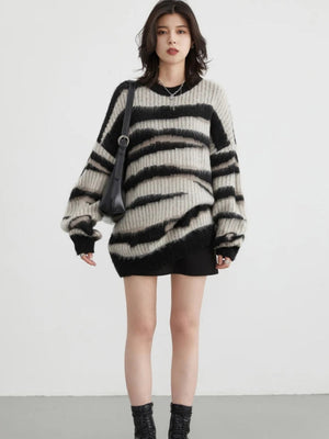 Y2K Zebra Knitted Sweater