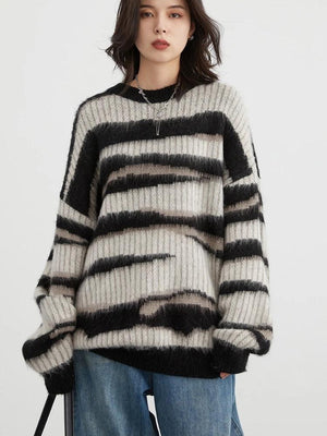 Y2K Zebra Knitted Sweater