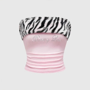 Y2K Zebra Tube Top with cropped cut, Y2K tube top styled with low rise bottoms