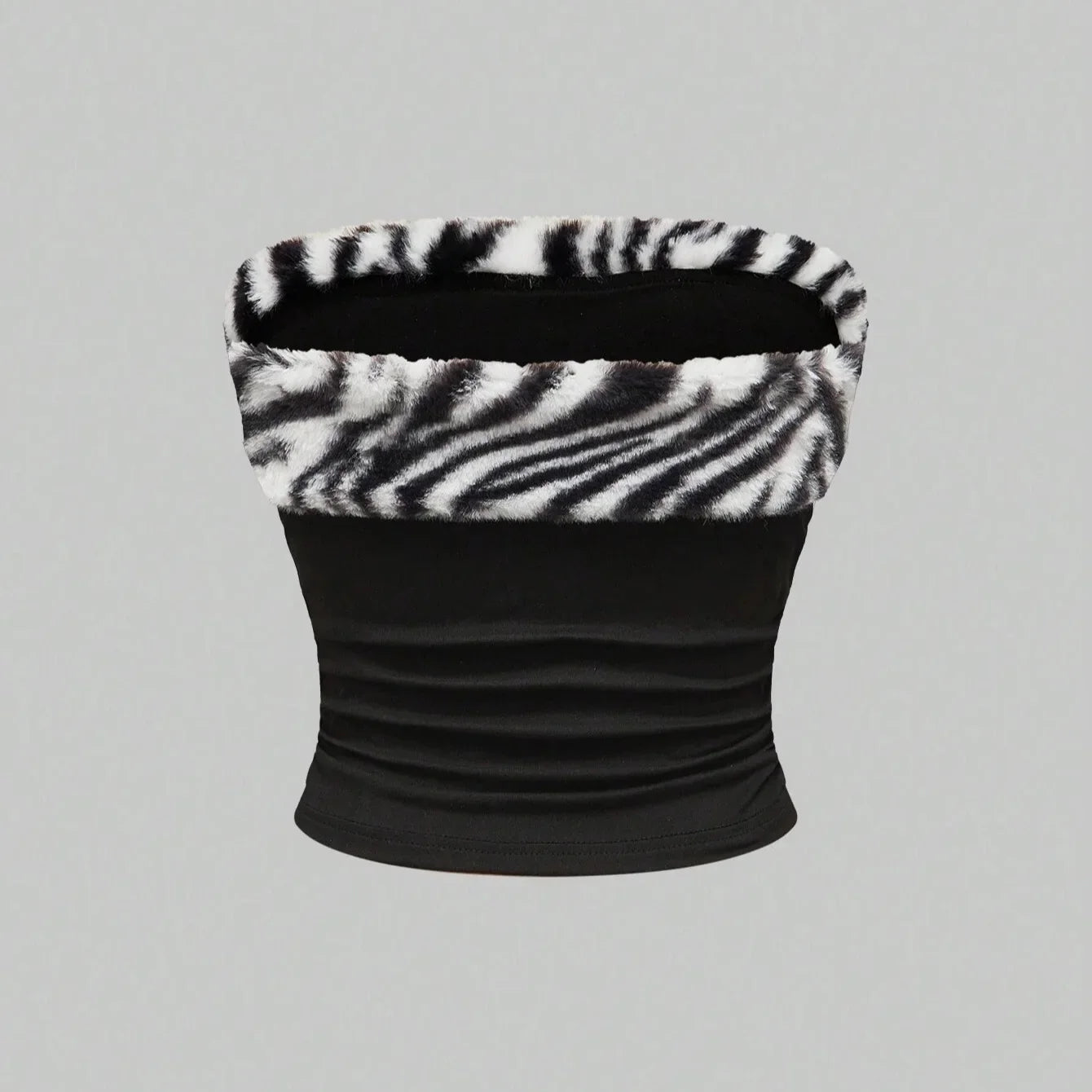 Y2K Zebra Tube Top with cropped cut, Y2K tube top styled with low rise bottoms