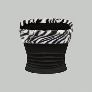Y2K Zebra Tube Top with cropped cut, Y2K tube top styled with low rise bottoms