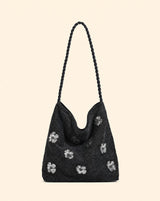 Y2K Denim Sequin Floral Bucket Shoulder Bag