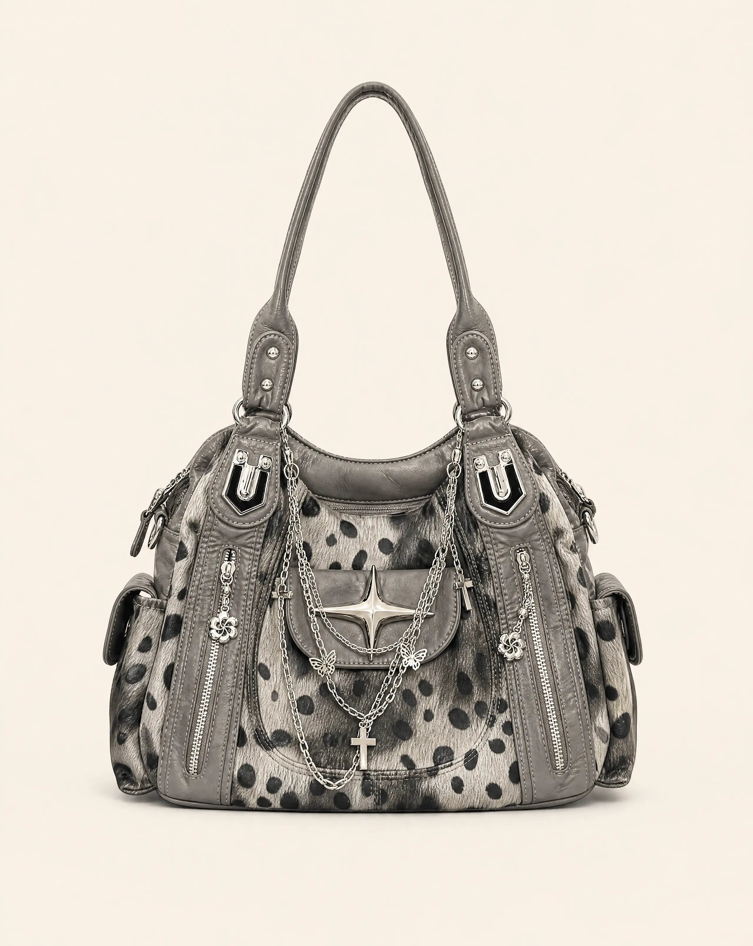 Y2K Grunge Leopard Faux Fur Bag