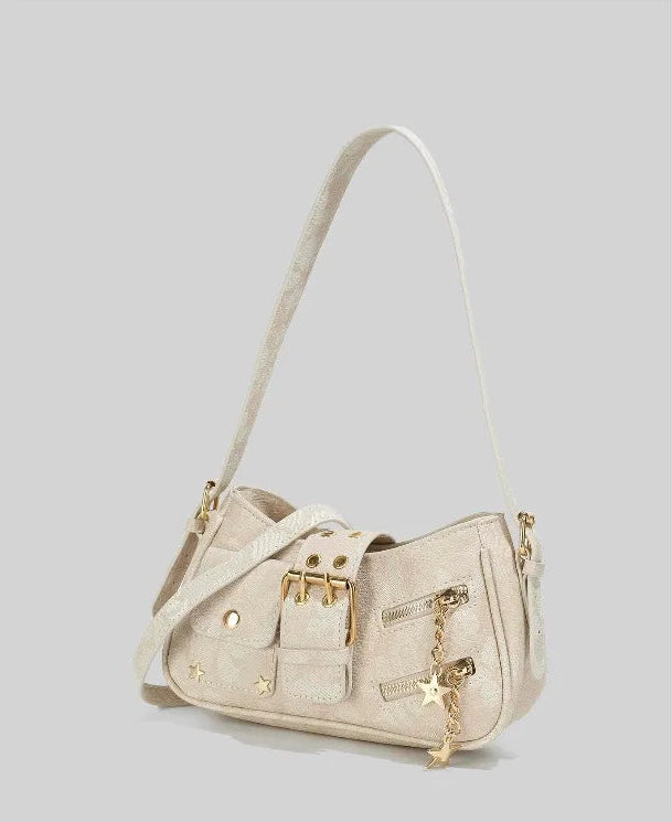 Y2K Hobo Bag Belt Buckle Detail-White-1