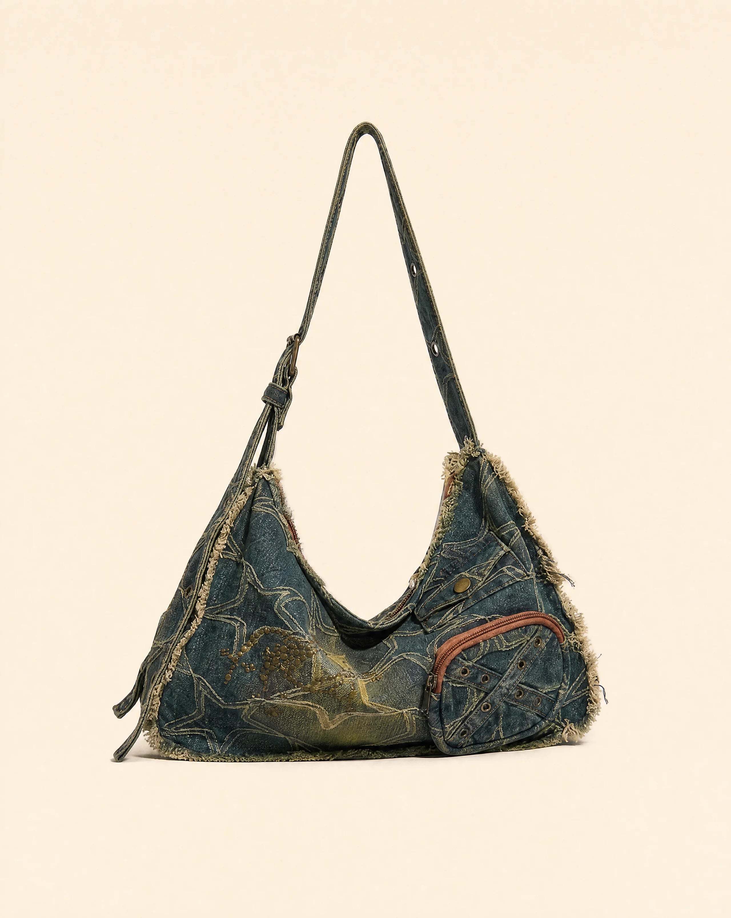 Y2K Star Rivet Denim Hobo Shoulder Bag