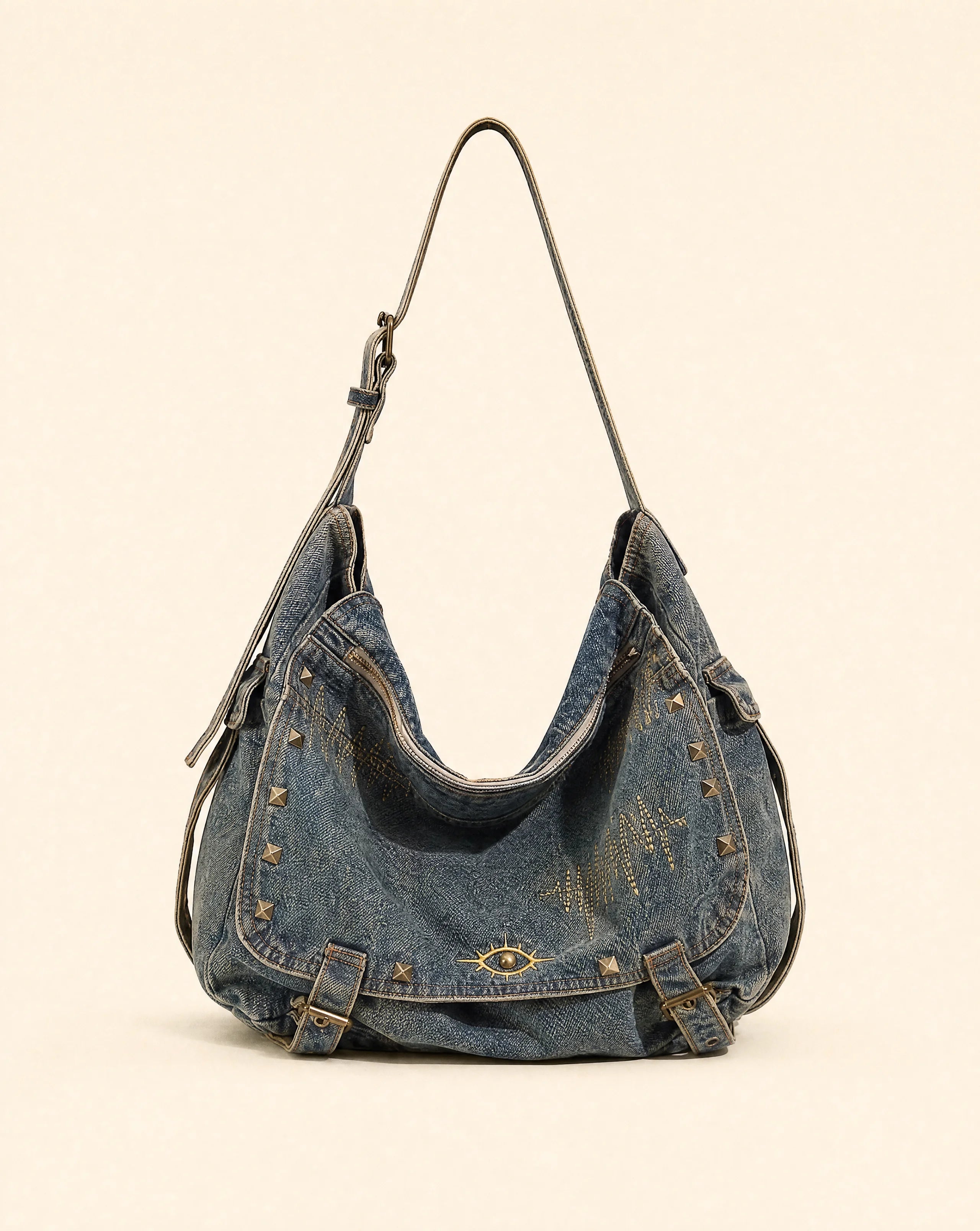 Y2K Washed Denim Large Satchel Shoulder Bag