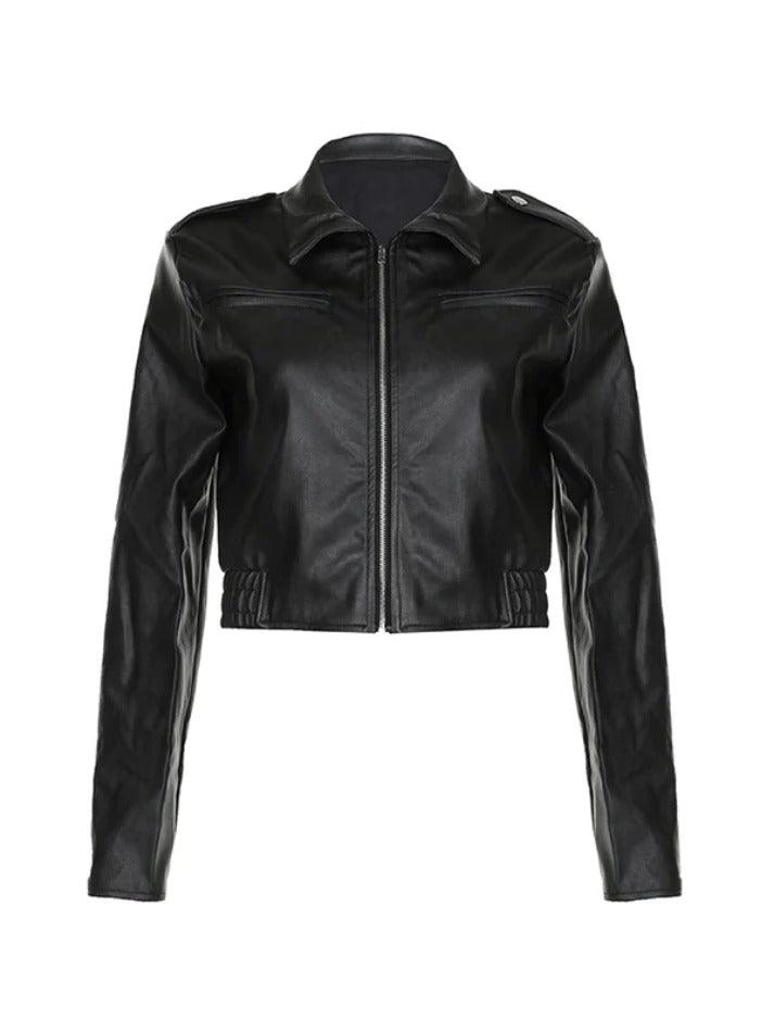 Zip Up Lapel Neck Leather Short Jacket - Mauv Studio – MAUV STUDIO®