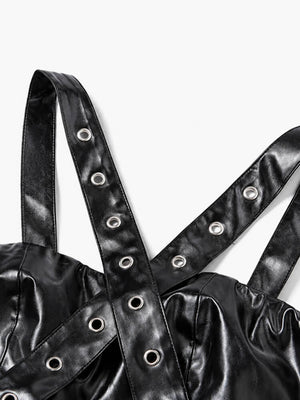 Cyberpunk Harness Crop Top with tie detail, Y2K corset styled with low rise bottoms