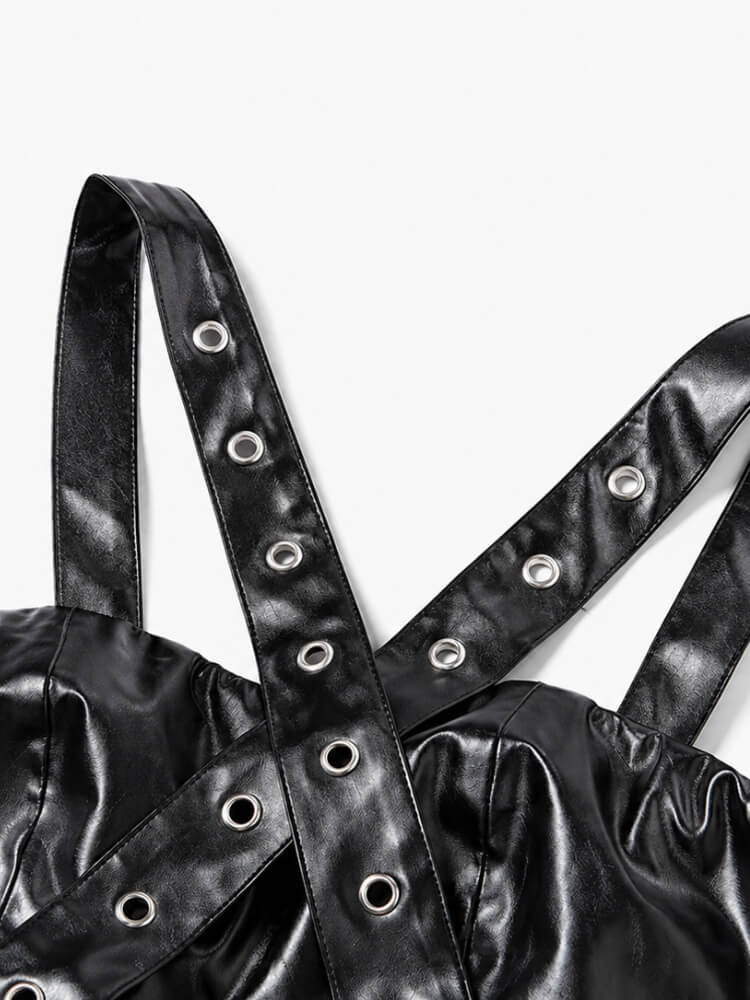 Cyberpunk Harness Crop Top with tie detail, Y2K corset styled with low rise bottoms