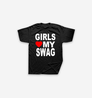 Y2K "Girls Love My Swag" Graphic T-Shirt-Tee-BLACK-XS-MAUV STUDIO®