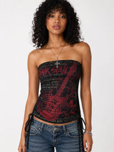 Y2K Goth Tube Top with printed graphic, Y2K tube top styled with low rise bottoms